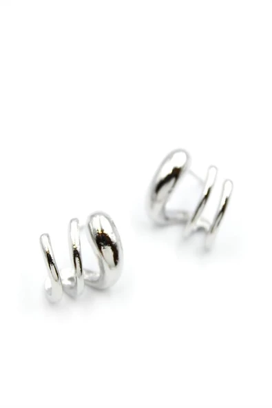 3'lü Görünümlü Küpe - Gümüş - Resim 2