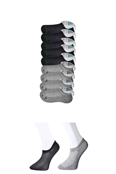 Siyah ve Gri Erkek Görünmez Çorap 9 çift ürün görseli