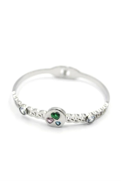 Taşlı Kalp Bilezik - Gümüş ürün görseli 1