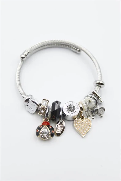 Uğur Böceği Charmlı Bilezik - Siyah - Resim 2