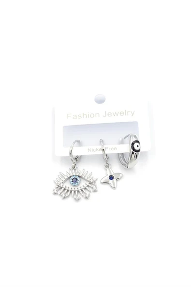 3'lü Göz Küpe - Gümüş - Resim 2