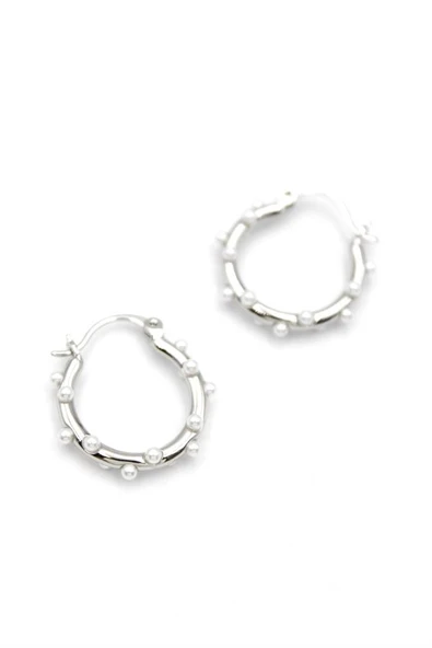 İncili Halka Küpe - Gümüş - Resim 2