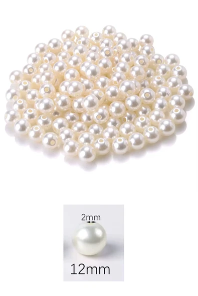 100 gram 12mm Krem Renk Plastik İnci Boncuk Çanta ve Takı Yapım Boncuğu (~80 adet) - Resim 2
