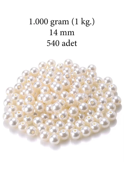 1.000 gram (1 kg.) 14mm Krem Renk Plastik İnci Boncuk Çanta ve Takı Yapım Boncuğu (~540 adet) ürün görseli