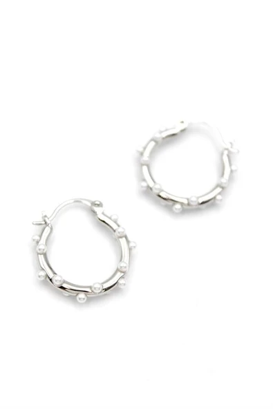 İncili Halka Küpe - Gümüş ürün görseli