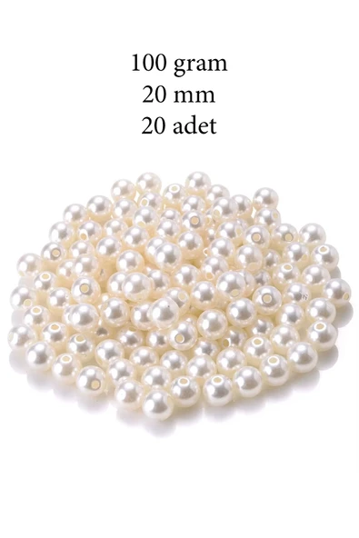 100 gram 20mm Krem Renk Plastik İnci Boncuk Çanta ve Takı Yapım Boncuğu (~20 adet) - 1
