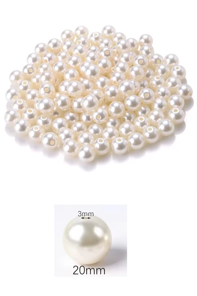100 gram 20mm Krem Renk Plastik İnci Boncuk Çanta ve Takı Yapım Boncuğu (~20 adet) - 2