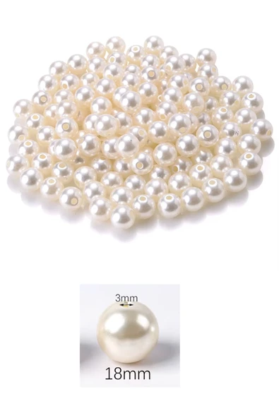 500 gram 18mm Krem Renk Plastik İnci Boncuk Çanta ve Takı Yapım Boncuğu (~110 adet) - Resim 2