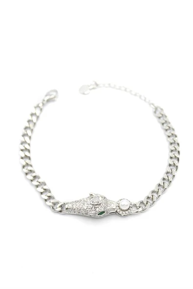 Zirkon Taşlı Leopar Bileklik - Gümüş - Resim 2