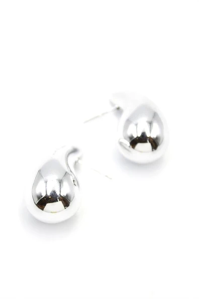 Orta Boy Damla Küpe - Gümüş - Resim 2