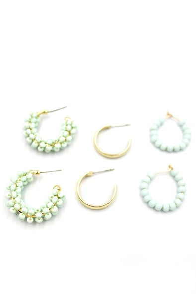 Boncuklu Küpe Seti - Yeşil - Resim 2