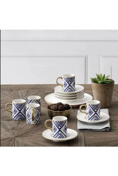 Güral Porselen  Atina Bone Kahve Fincan Takımı Bantlı 5555