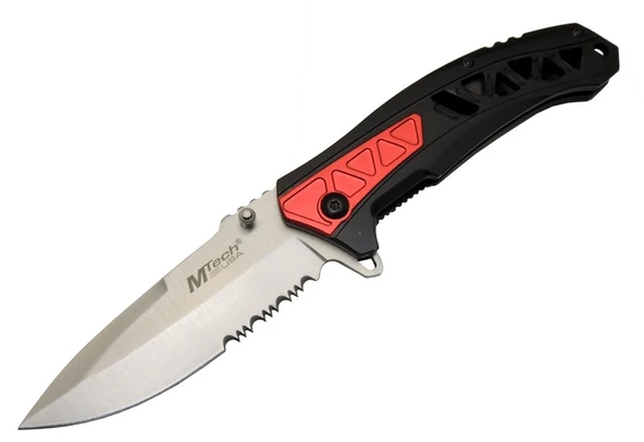 4192 Kırmızı Kamp Çakı 21cm - Yarı Otomatik, Testere Detaylı, Desenli Sap - 1