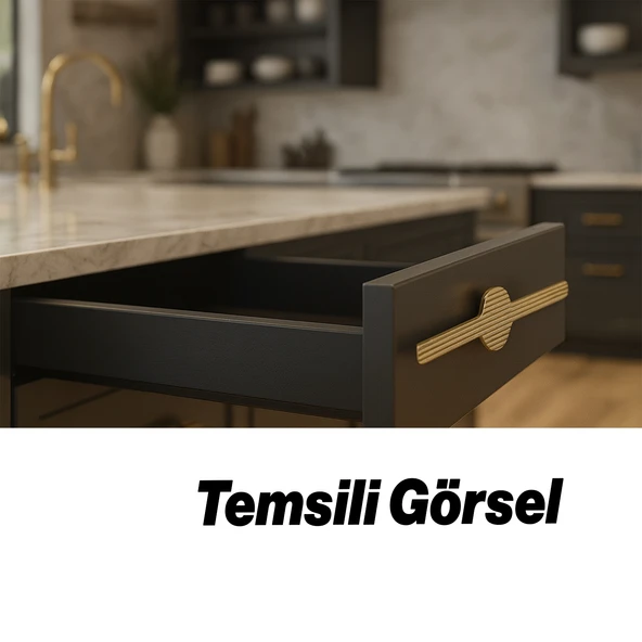 Saral Çizgili Mat Altın Metal Kulp 160 mm 16 cm Mobilya Çekmece Mutfak Dolabı Dolap Kapak Kulpları - Resim 4