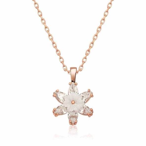 Gümüş Rose Beyaz Lotus Çiçeği Kolye ürün görseli 1