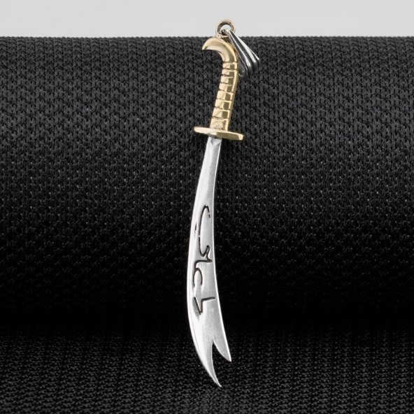 Türkçe ve Arapça Hz Ali Yazılı Zülfikar Kılıç Gümüş Kolye Ucu - 2