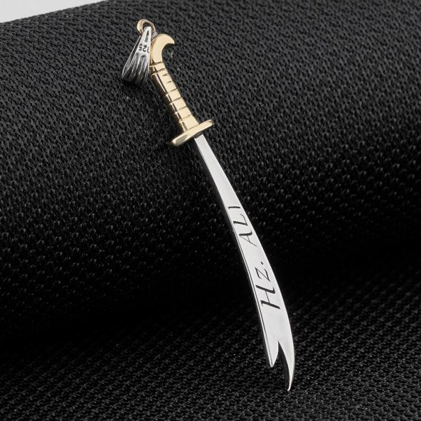 Türkçe ve Arapça Hz Ali Yazılı Zülfikar Kılıç Gümüş Kolye Ucu - 3