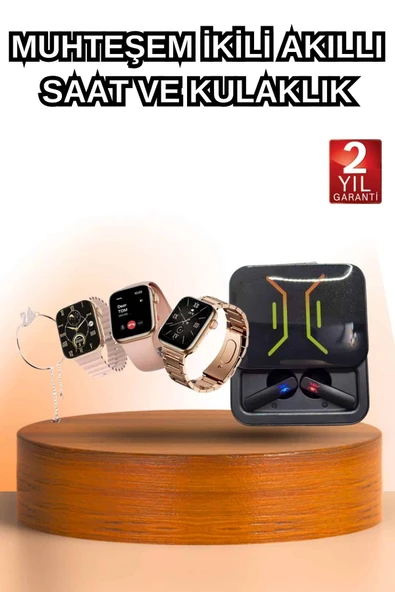 Wireless Şarjlı Akıllı Saat ve Dijital Göstergeli Kablosuz Bluetooth Kulaklık Nabız Ölçer - 1