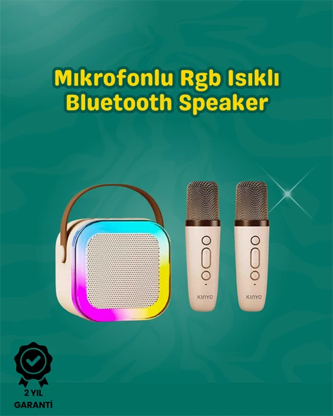 İki Mikrofonlu Renkli LED Işıklı Karaoke Cihazı ürün görseli