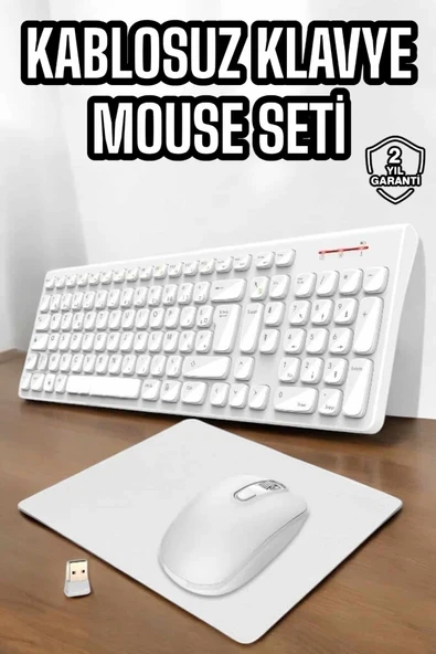 Q Klavye Beyaz Klavye Ve Mouse Seti Kablosuz USB Girişli ürün görseli 1