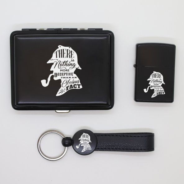 Sherlock Holmes Metal Tabaka, Zippo Çakmak ve Anahtarlık Seti