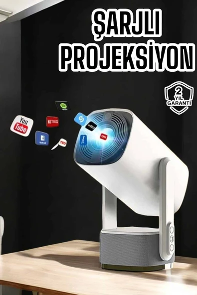Akıllı Projeksiyon Powerbankli Taşınabilir Sinema Projektörü 4k HD Kaliteli - 1