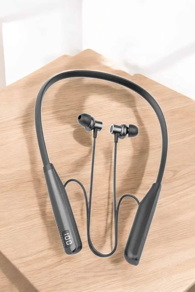 Boyun Askılı Bluetooth Kulaklık Uzun Şarj Süreli Dijital Göstergeli Kablolu - 2