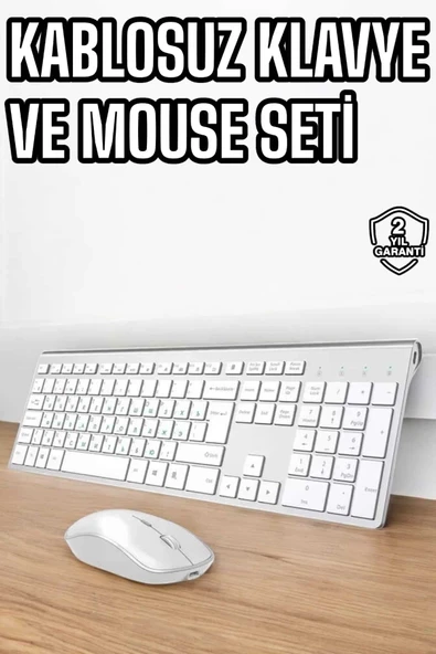 Beyaz Kablosuz Klavye Fare Seti Kablosuz Fare USB Alıcı PC Uyumlu ürün görseli 1
