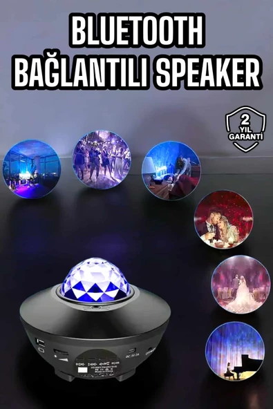 Çocuklara Özel Şarjlı Bluetooth Hoparlör Parti Led Lambası Yıldızlı Projeksiyon ürün görseli