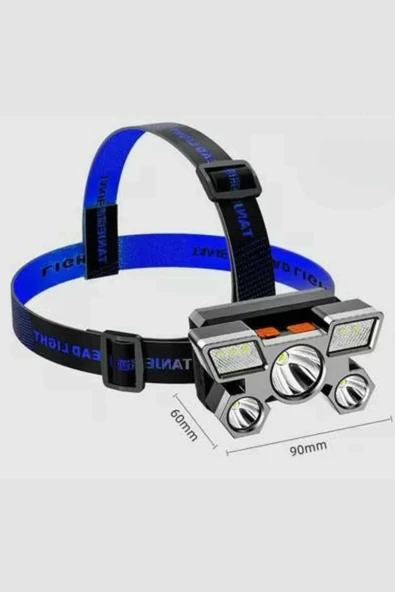 5 LED Far Şarj Edilebilir Güçlü Kafa Lambası Kamp Lambası 4 Modlu - 5