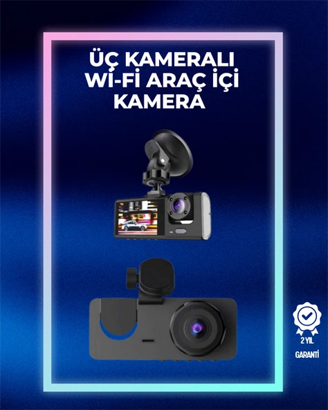 1080p Ön + 720p Arka & İç Kamera – Suya Dayanıklı Araç Güvenlik Kamerası ürün görseli