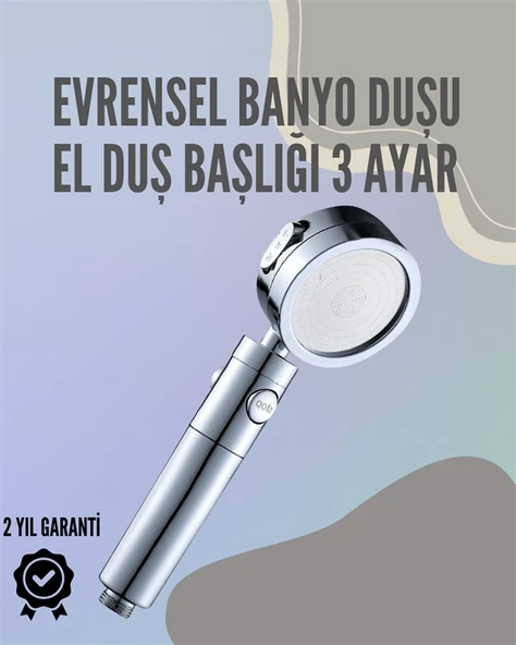 Paslanmaz Çelik Çok Fonksiyonlu El Duş Başlığı – 3 Modlu Püskürtme Seçeneği ürün görseli 1