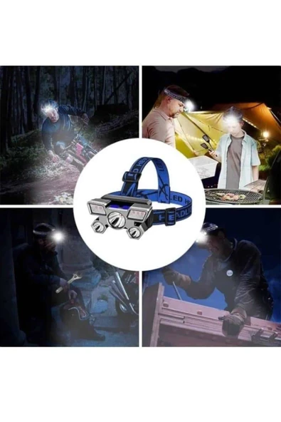 5 LED Far Şarj Edilebilir Güçlü Kafa Lambası Kamp Lambası 4 Modlu - 4