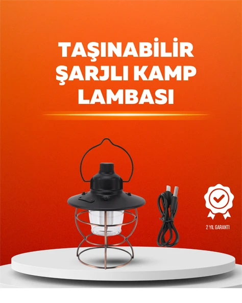 4 Fonksiyonlu Dekoratif Kamp Lambası – Tungsten Ampul, USB Çıkışlı - 1