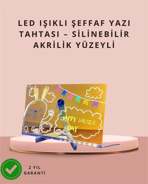 LED Işıklı Şeffaf Yazı Tahtası – Neon Etkili Akrilik Pano, Silinebilir, 7 Renkli Kalemli, 30x20 cm ürün görseli 1