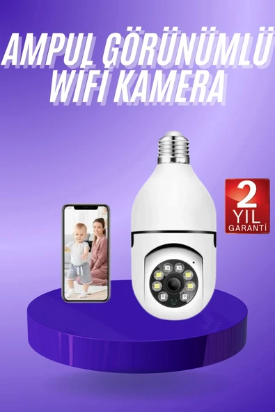 Güvenlik Kamerası Wi-Fi Özellikli 360 Derece Full Hd 1080p Ampül Kamera - 1