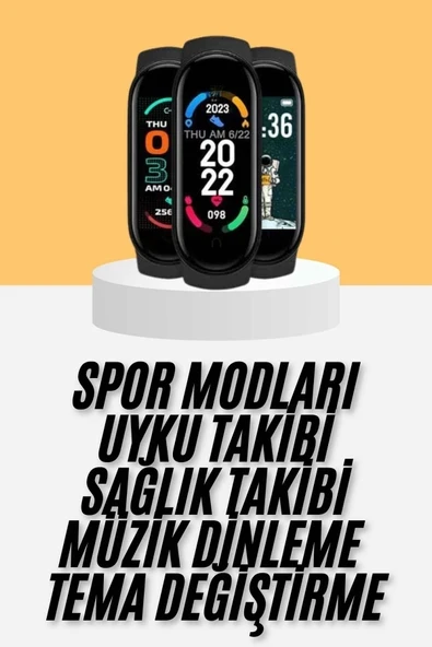 M6 Akıllı Bileklik Siyah Adımsayar Spor Takibi Android ve İOS Uyumlu ürün görseli 1