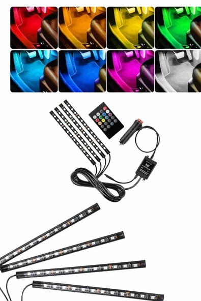 RGB Işıklı Araç İçi Aydınlatma Kumandalı 12'li Led Işık Renk Değiştirebilen - 2