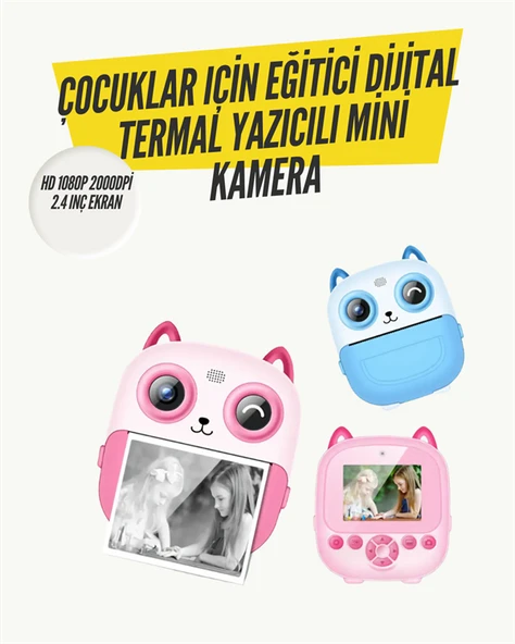 2.4” Ekranlı Mini Kamera – 1080p Kayıt + Mürekkepsiz Yazdırma ürün görseli