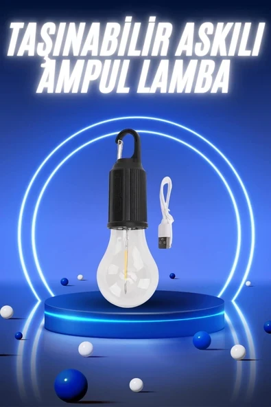 Taşınabilir Şarjlı Led Ampul Askılı Lamba Kamp Bahçe Lambası ürün görseli 1
