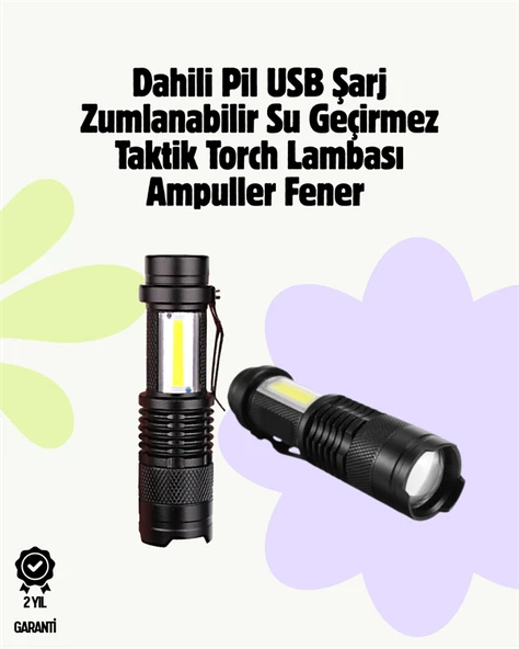 2000 Lümen LED El Feneri - Suya Dayanıklı, Odaklı, Klipsli - 1