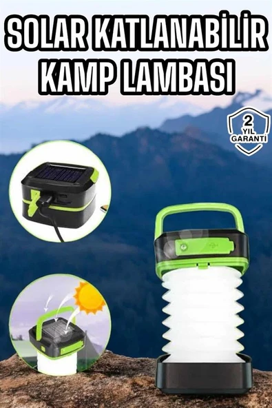 Güneş Enerjili Led Lamba Kamp Lambası Katlanabilir Lamba USB Şarjlı - Resim 2