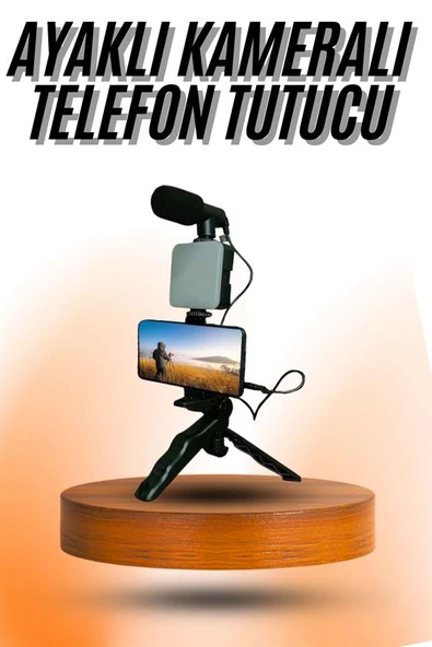 Telefon Tutucu Mini Mikrofonlu Tripod Vlog Çekim Video - Resim 2