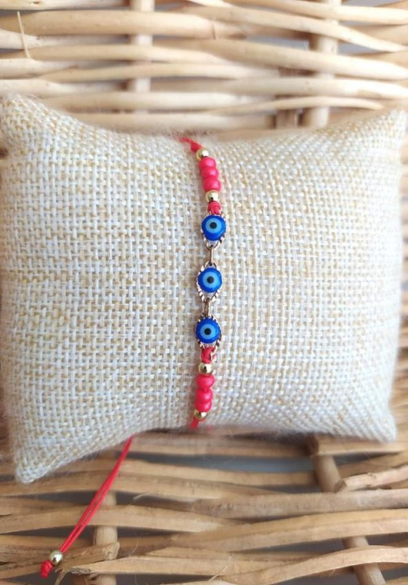 Sıralı Boncuk Nazarlı Ayarlanabilir İp Bileklik Kadın Genç Kız Çocuk Noel 10025 - 3