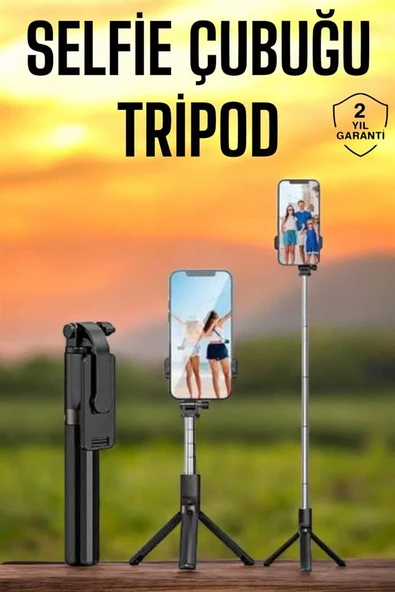 Selfie Çubuğu Tripod Kumandalı Telefon Tutucu Siyah - Resim 2