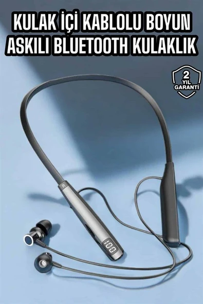 Boyun Askılı Bluetooth Kulaklık Uzun Şarj Süreli Dijital Göstergeli Kablolu - 2
