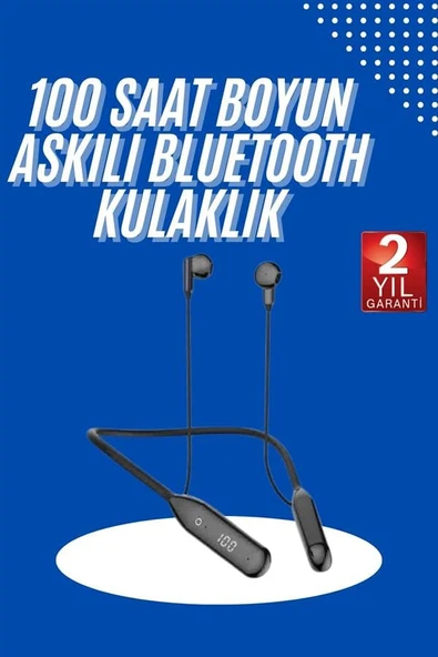 100 Saat Kablolu Boyun Askılı Dijital Göstergeli Bluetooth Kulaklık - 2