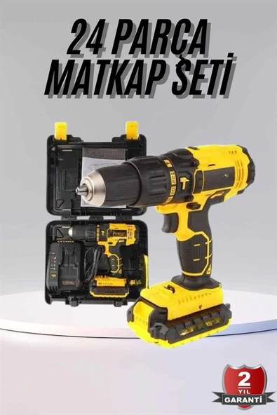 Profesyonel Çift Bataryalı Akülü Vidalama Şarjlı Matkap 24 Parça - Resim 2