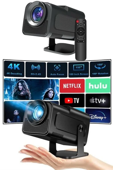Projektör Siyah Android Taşınabilir Sinema Projeksiyon Wifi Destekli En Güncel Sürüm Akıllı - 1