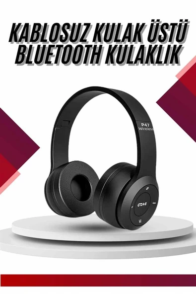 Bluetooth Kablosuz Kulaklık Siyah Wireless 5.0 Kulak Üstü Uzun Pil Ömrü - 2